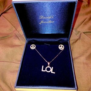 Sterling silver peace sign earrings and necklace